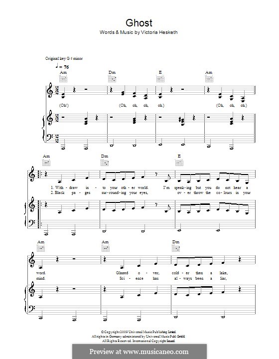 Ghost (Little Boots): For voice and piano (or guitar) by Victoria Hesketh