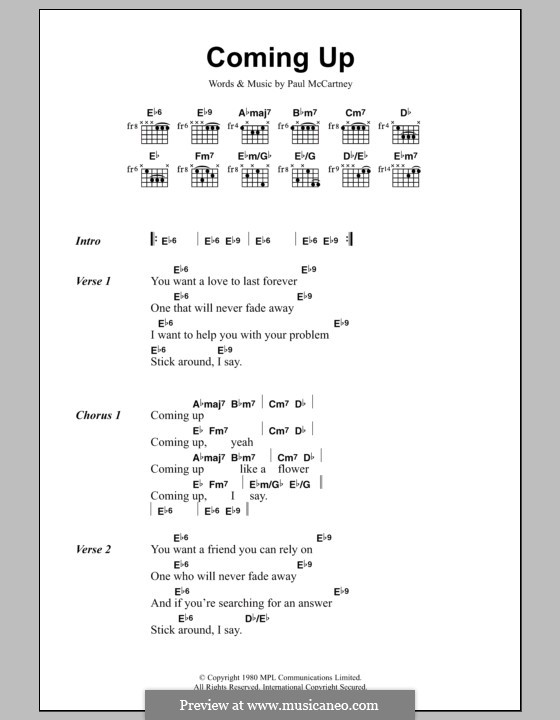 Coming Up: Lyrics and chords by Paul McCartney