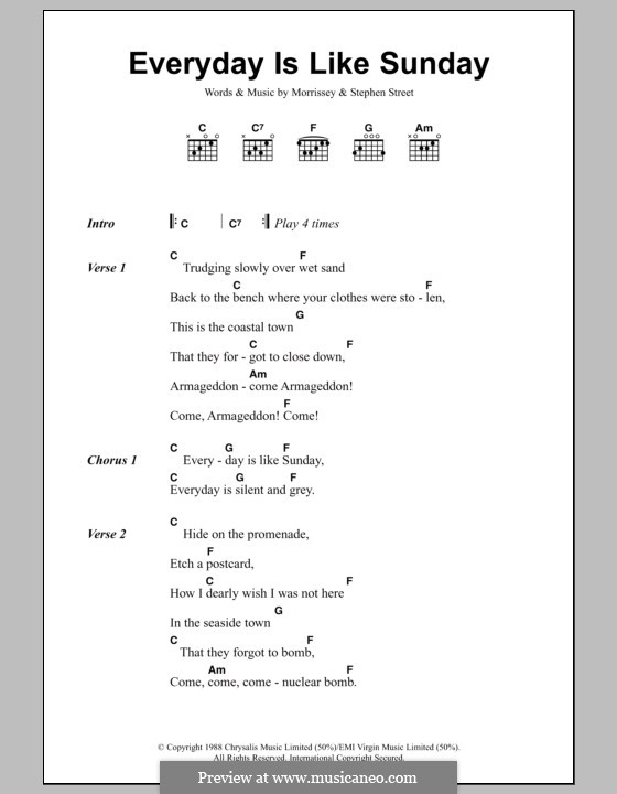 Everyday Is Like Sunday: Lyrics and chords by Morrissey, Stephen Street