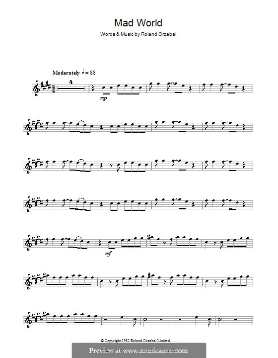 Mad World (Gary Jules & Michael Andrews): For alto saxophone by Roland Orzabal