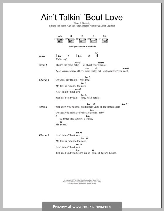 Ain't Talkin' 'Bout Love (Van Halen): Lyrics and chords by Alex Van Halen, David Lee Roth, Edward Van Halen, Michael Anthony