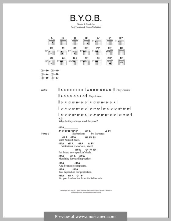 B.Y.O.B. (System of a Down): Lyrics and chords by Casey Chmielinski, Daron Malakian, Serj Tankian