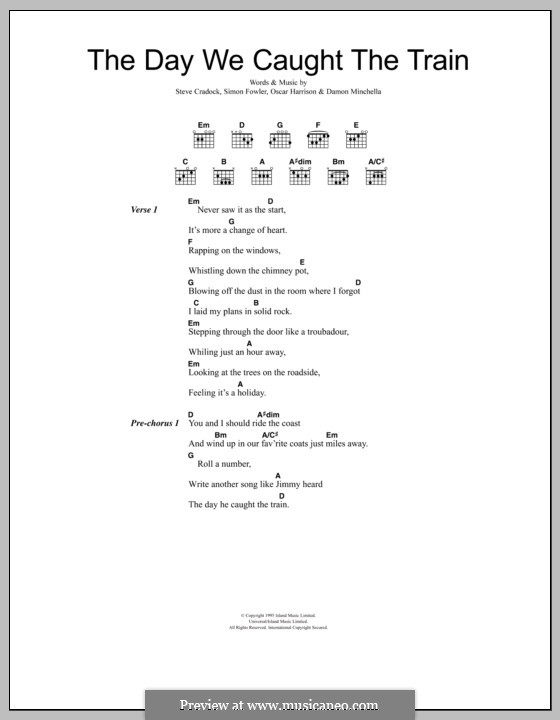 The Day We Caught the Train (Ocean Colour Scene): Lyrics and chords by Damon Minchella, Oscar Harrison, Simon Fowler, Steve Cradock