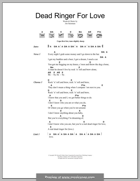 Dead Ringer for Love (Meat Loaf and Cher): Lyrics and chords by Jim Steinman