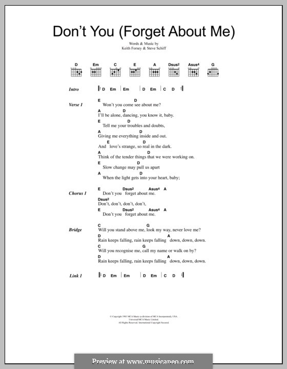 Don't You (Forget About Me): Lyrics and chords (Simple Minds) by Keith Forsey, Steve Schiff