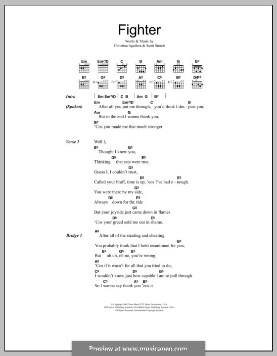 Fighter: Lyrics and chords by Christina Aguilera, Scott Storch