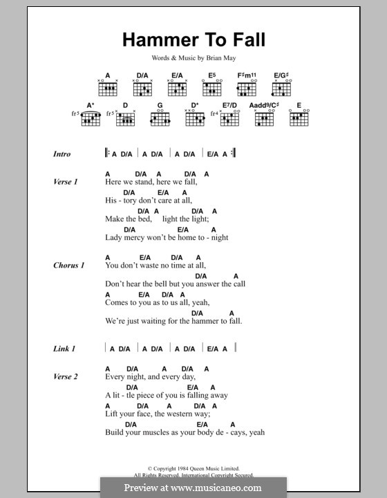 Hammer to Fall (Queen): Lyrics and chords by Brian May