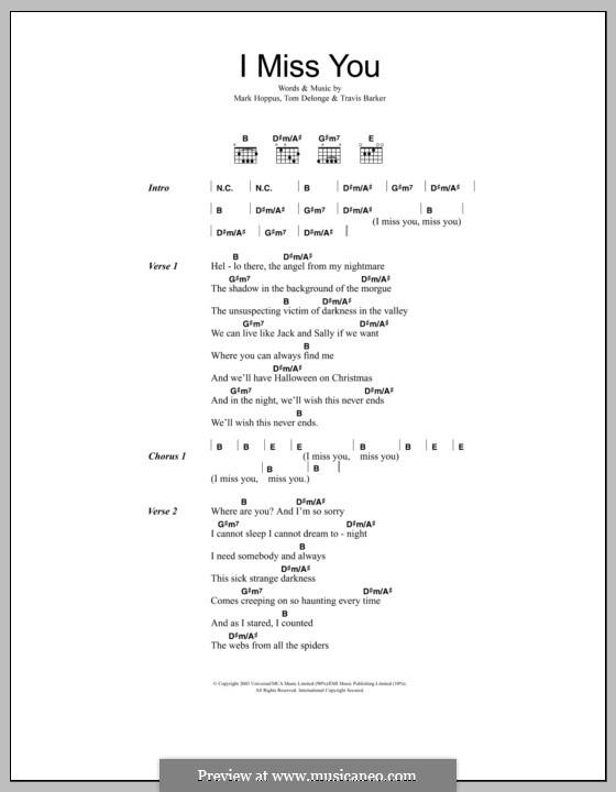 I Miss You (Blink-182) by M. Hoppus, T. DeLonge, T. Barker on MusicaNeo
