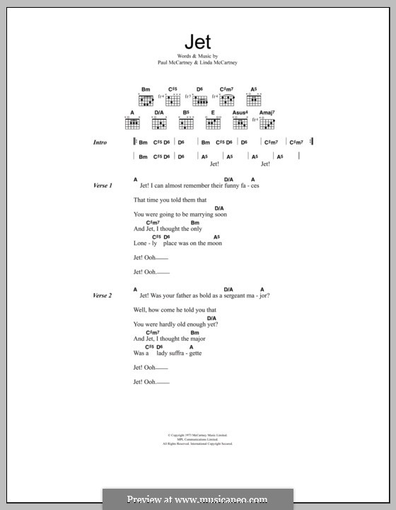 Jet (Wings): Lyrics and chords by Linda McCartney, Paul McCartney