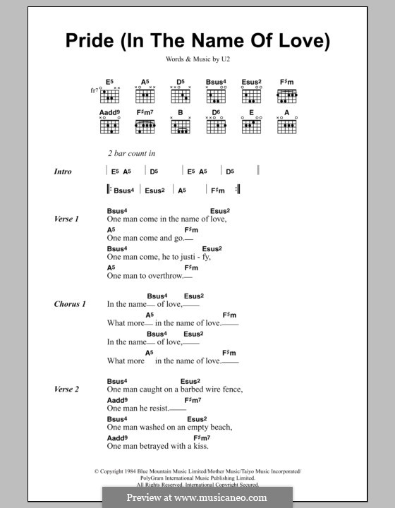 Pride (In the Name of Love): Lyrics and chords by U2