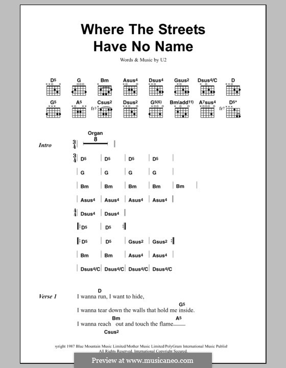 Where the Streets Have no Name: Lyrics and chords by U2
