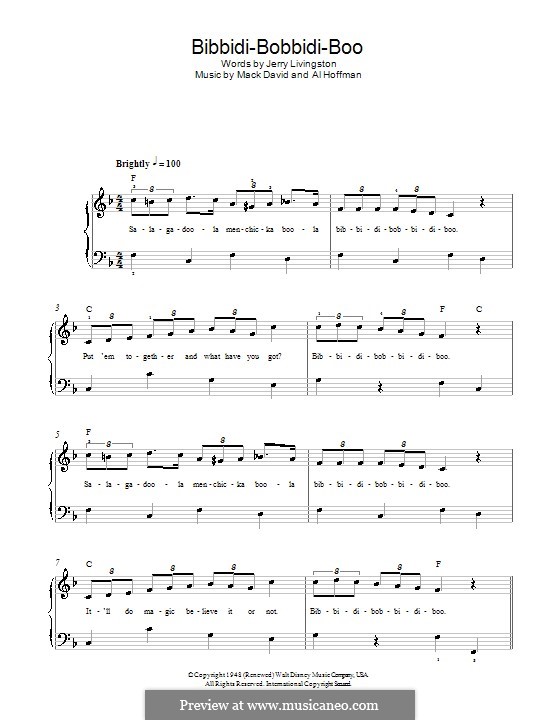 Bibbidi-Bobbidi-Boo (The Magic Song): For piano by Al Hoffman, Mack David