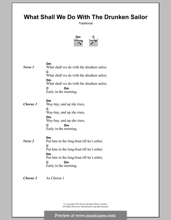 What Shall We Do with the Drunken Sailor: Lyrics and chords by folklore