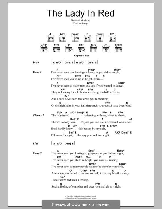 The Lady in Red: Lyrics and chords by Chris de Burgh