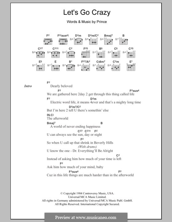 Let's Go Crazy: Lyrics and chords by Prince