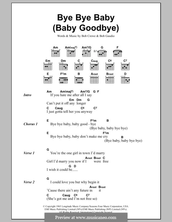 Bye Bye Baby (Baby Goodbye): Lyrics and chords (Bay City Rollers) by Bob Crewe, Bob Gaudio