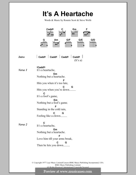 It's a Heartache (Bonnie Tyler): Lyrics and chords by Ronnie Scott, Steve Wolfe