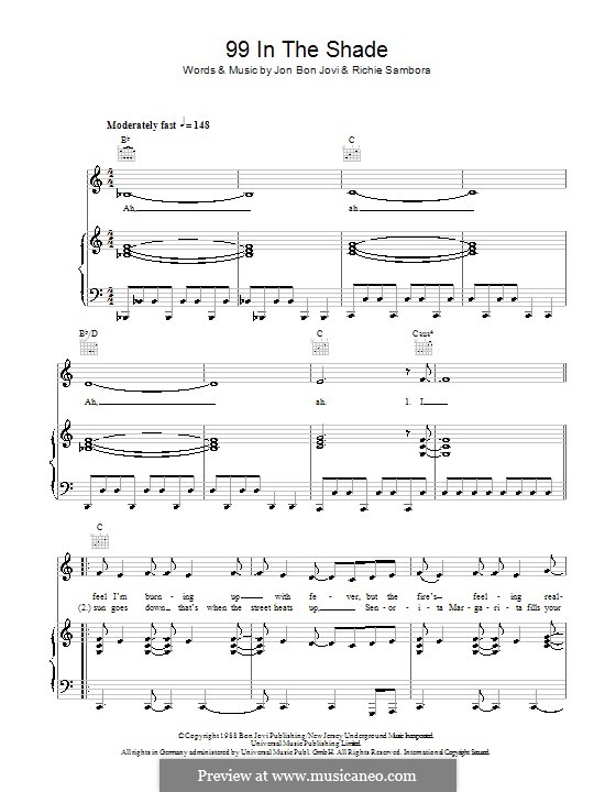 99 In the Shade (Bon Jovi): For voice and piano (or guitar) by Jon Bon Jovi, Richie Sambora