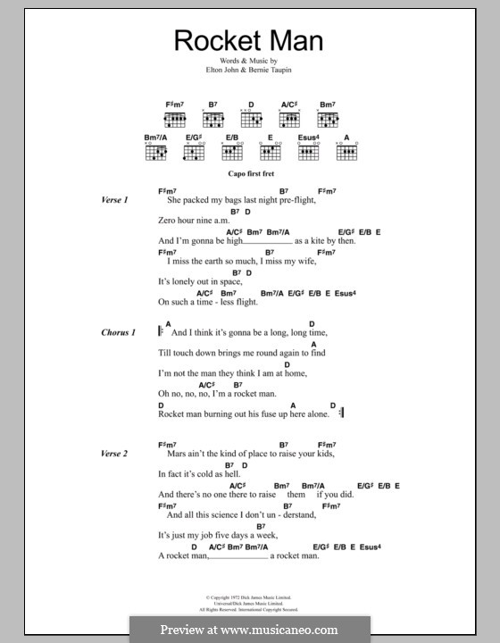 Rocket Man (I Think It's Gonna Be a Long Long Time): Lyrics and chords by Elton John