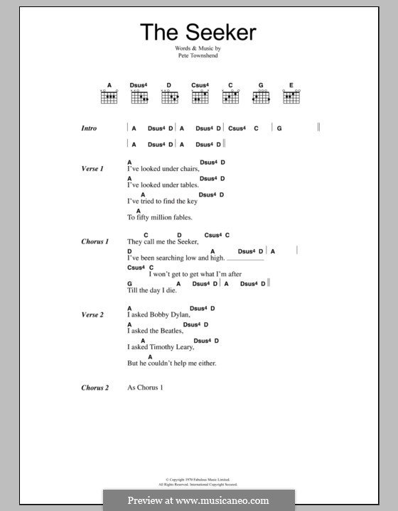 The Seeker (The Who): Lyrics and chords by Peter Townshend