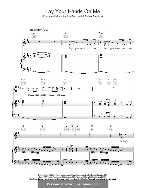 Lay Your Hands on Me (Bon Jovi): For voice and piano (or guitar) by Jon Bon Jovi, Richie Sambora