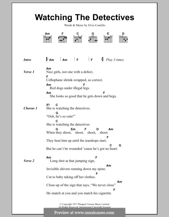 Watching the Detectives: Lyrics and chords by Elvis Costello
