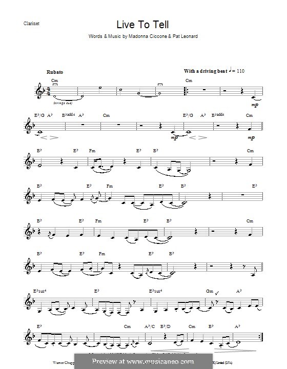 Live to Tell: For clarinet by Madonna, Patrick Leonard