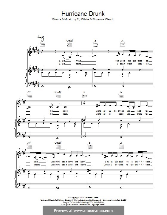 Hurricane Drunk: For voice and piano (or guitar) by Florence Welch, Eg White