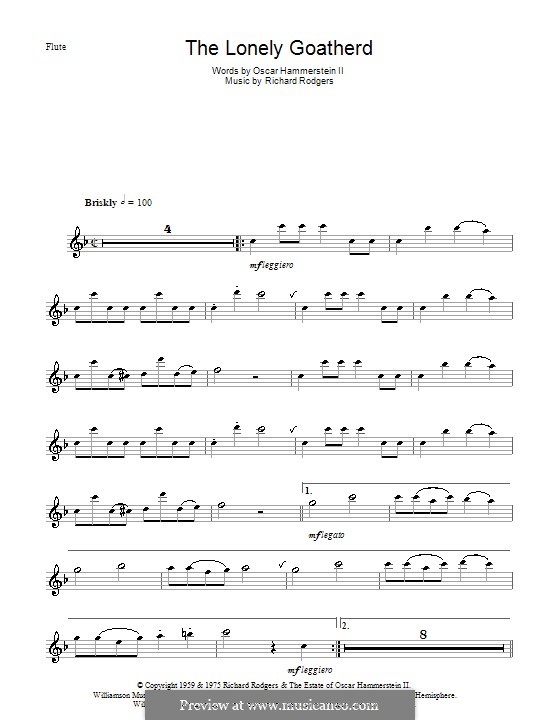 The Lonely Goatherd (from The Sound of Music): For flute and piano – solo part by Richard Rodgers