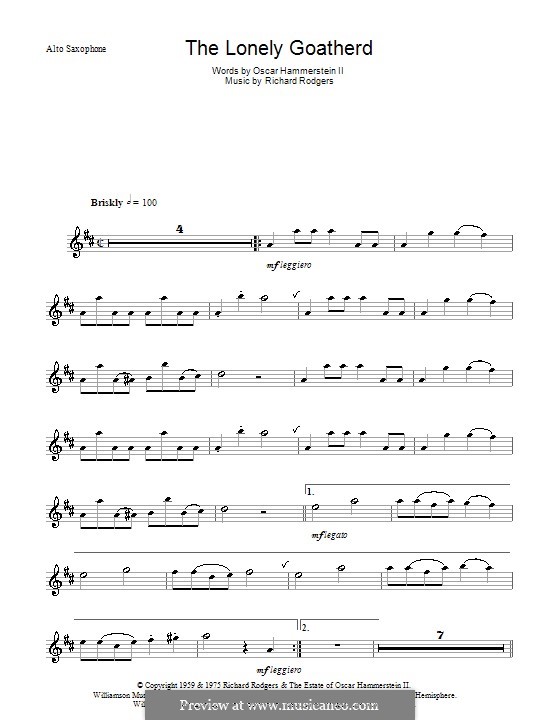 The Lonely Goatherd (from The Sound of Music): For alto saxophone and piano – solo part by Richard Rodgers