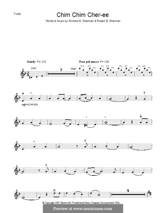 Chim Chim Cher-ee (from Mary Poppins): For violin by Richard M. Sherman, Robert B. Sherman