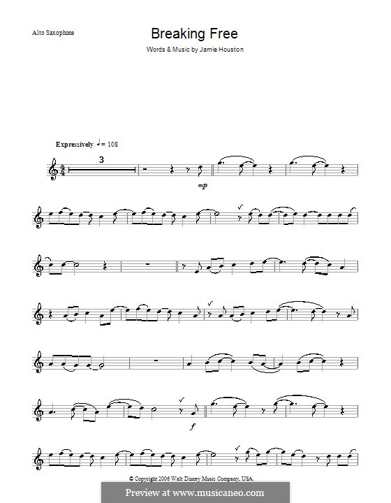 Breaking Free (from High School Musical): For alto saxophone by Jamie Houston