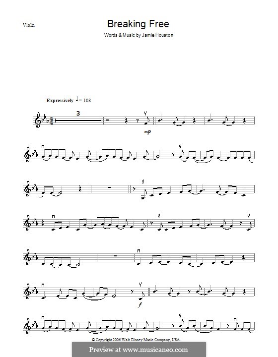 Breaking Free (from High School Musical): For violin by Jamie Houston