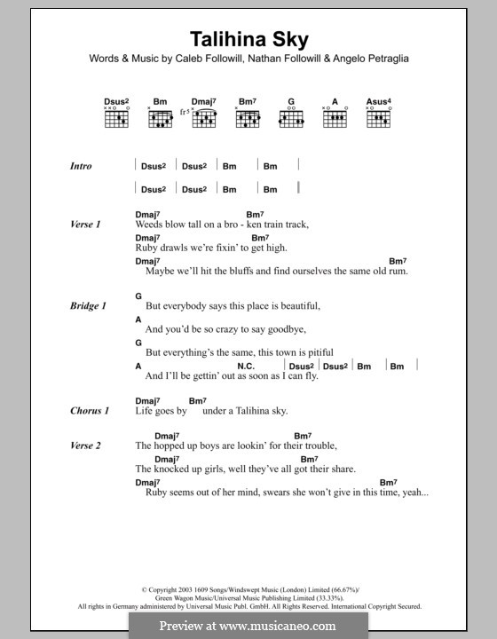 Talihina Sky (Kings of Leon): Lyrics and chords by Angelo, Anthony Caleb Followill, Nathan Followill