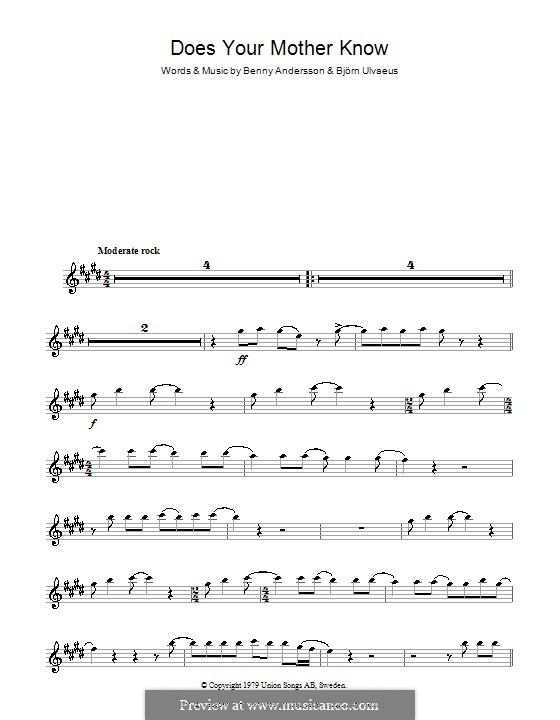 Does Your Mother Know (ABBA): For alto saxophone by Benny Andersson, Björn Ulvaeus