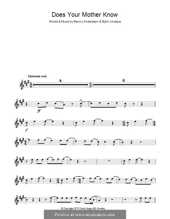 Does Your Mother Know (ABBA): For clarinet by Benny Andersson, Björn Ulvaeus