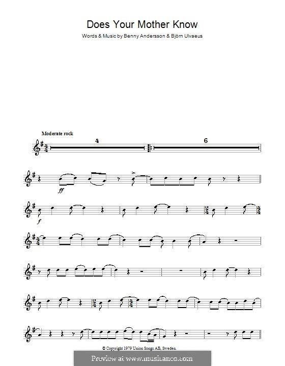 Does Your Mother Know (ABBA): For flute by Benny Andersson, Björn Ulvaeus