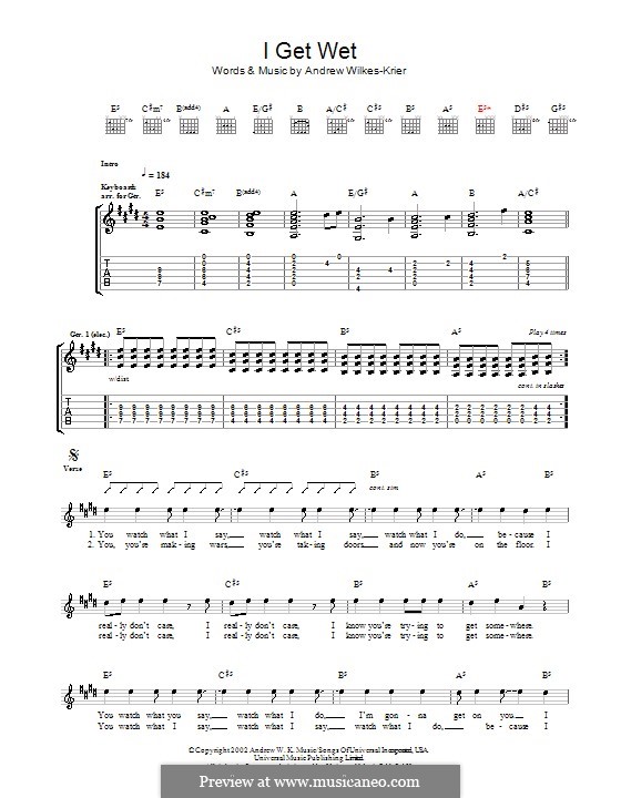 I Get Wet: For guitar with tab by Andrew Wilkes Krier