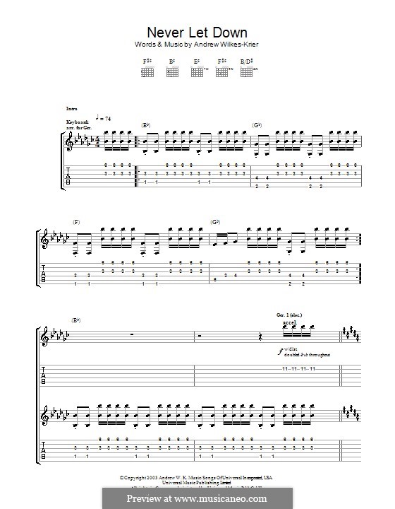 Never Let Down: For guitar with tab by Andrew Wilkes Krier