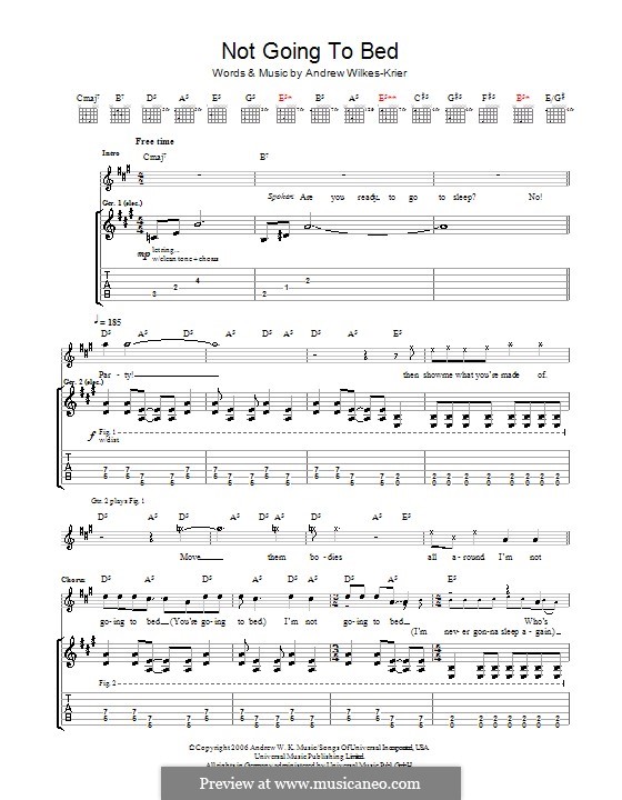 Not Going to Bed: For guitar with tab by Andrew Wilkes Krier