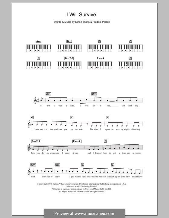 I Will Survive (Gloria Gaynor): For keyboard by Dino Fekaris, Freddie Perren