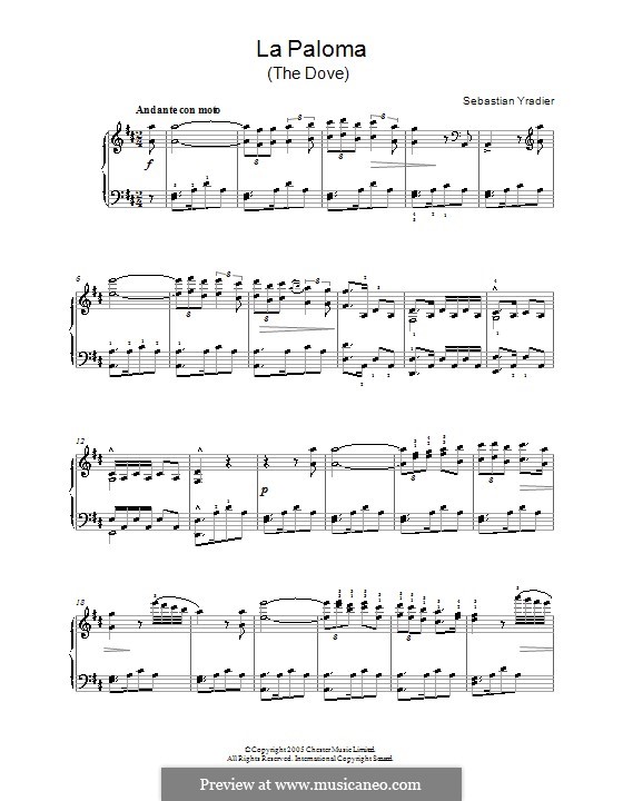 La Paloma (The Dove): Version for piano by Sebastián Yradier