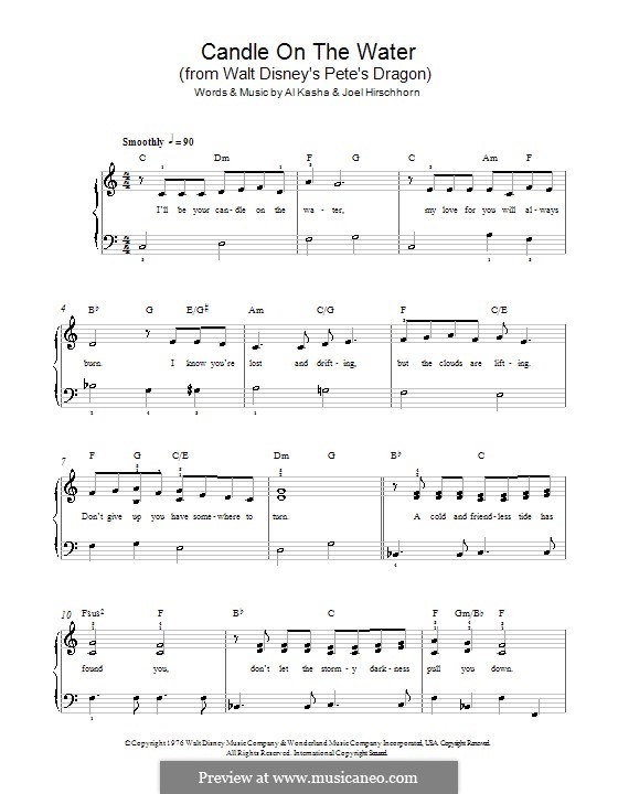 Candle on the Water (from Walt Disney's Pete's Dragon): For easy piano by Al Kasha, Joel Hirschhorn