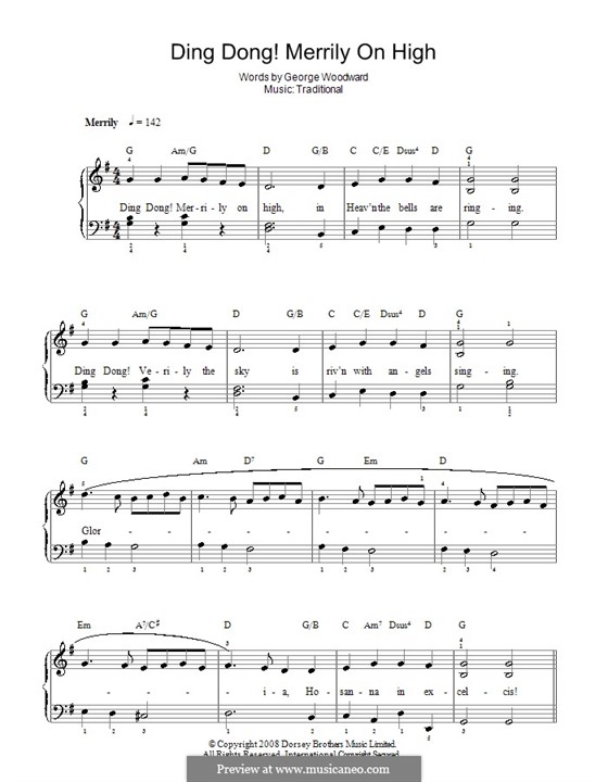 Ding Dong! Merrily on High (Printable Scores): For easy piano by folklore