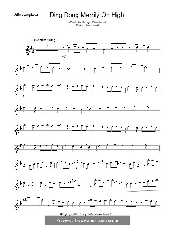 Ding Dong! Merrily on High (Printable Scores): For alto saxophone by folklore