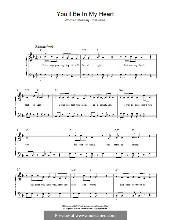 You'll Be in My Heart (from Walt Disney's Tarzan): For easy piano by Phil Collins