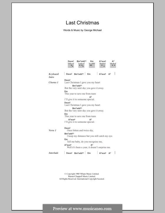 Last Christmas (Wham!): Lyrics and chords by George Michael