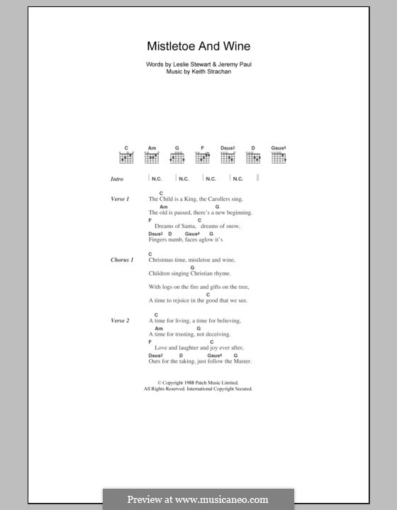 Mistletoe and Wine (Cliff Richard): Lyrics and chords by Keith Strachan