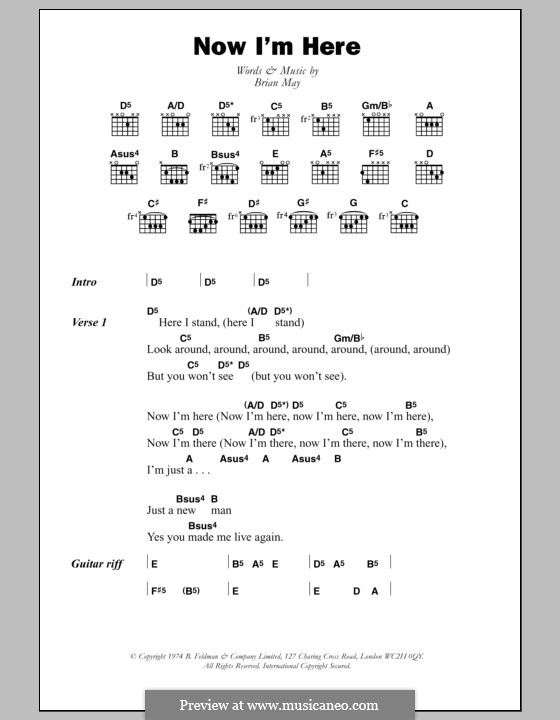 Now I'm Here (Queen): Lyrics and chords by Brian May