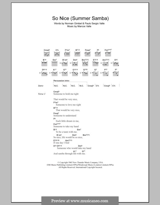 So Nice (Summer Samba): Lyrics and chords by Marcos Valle, Paulo Sergio Valle